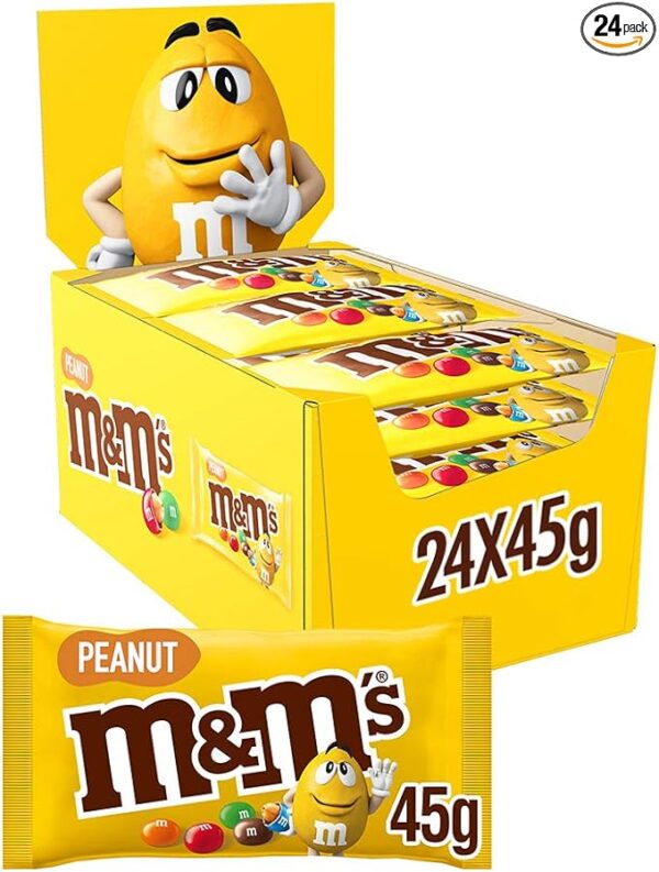 M&M'S Peanut Bulk Box, Milk Chocolate Gifts & Movie Night Snacks, 24 Packs of 45 g