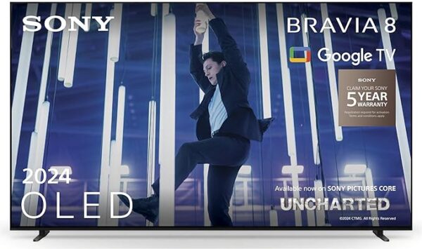 Sony BRAVIA 8 OLED, K77XR80, 77 Inch 4K HDR Google Smart TV (2024) | Gaming Features for PlayStation 5 and IMAX Enhanced, Dolby Vision Atmos, Chromecast, Apple AirPlay, 120Hz, 5 Year Warranty [Energy Class E]